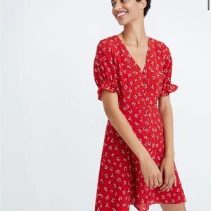 Madewell Red Puff Sleeve Mini Sundress
